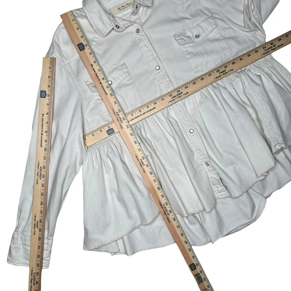 We The‎ Free by Free People "Dylan" Peplum Cotton Denim Shacket – Women's Large - Picture 9 of 13